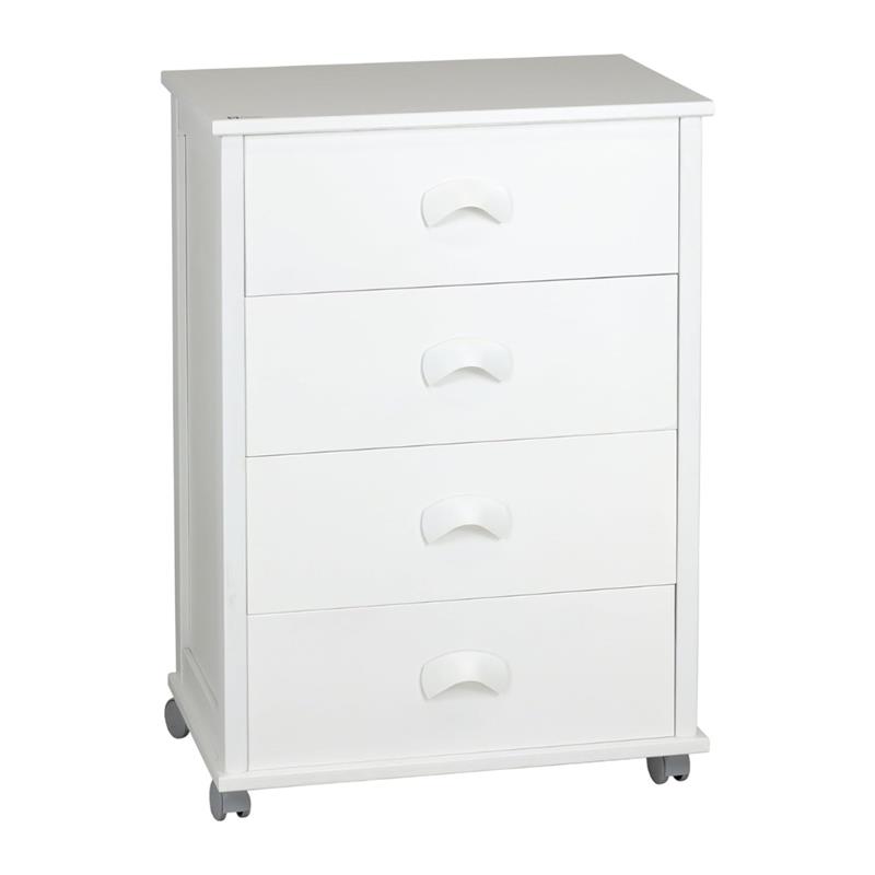 Image of CASSETTIERA POKER PLUS BIANCO IN FAGGIO BASE INFERIORE IN MULTISTRATO DI BETULLA 4 CASSETTI RUOTE IN PLASTICA GOMMATA
