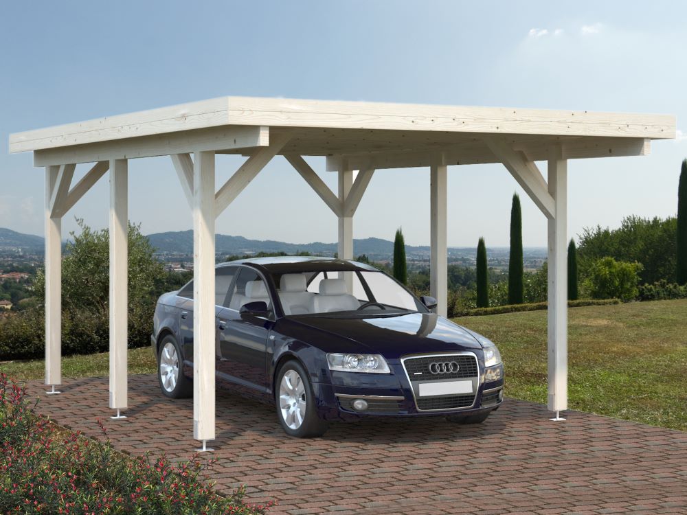 Tettoia per Auto CARPORT SINGOLO 360x512 Copertura Parcheggio in Abete grezzo
