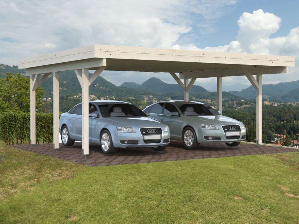 Tettoia per Auto CARPORT DOPPIO 600x512 Copertura Parcheggio in Abete grezzo