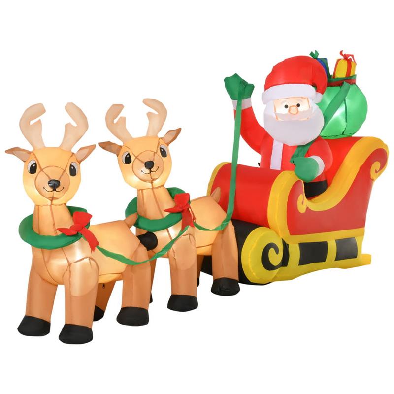 Image of BABBO NATALE GONFIABILE CON SLITTA E 2 RENNE CON LUCI A LED 240X57X112CM