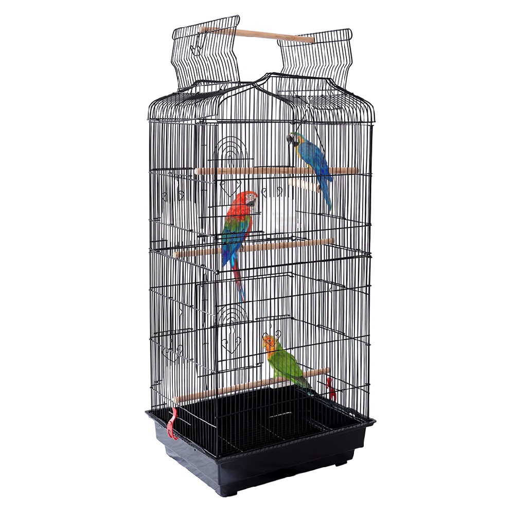 Voliera Gabbia per Uccelli Pappagalli Nera Tetto Apribile Accessori 46x35.5x92.5cm