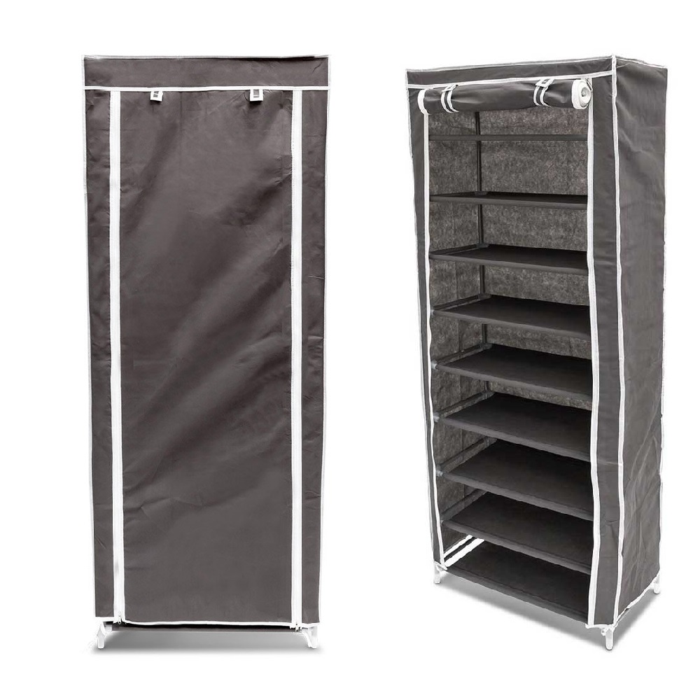 Scarpiera Salvaspazio 10Ripiani 36Paia Struttura Metallo Tessuto TNT 60x30 H150cm Grigio