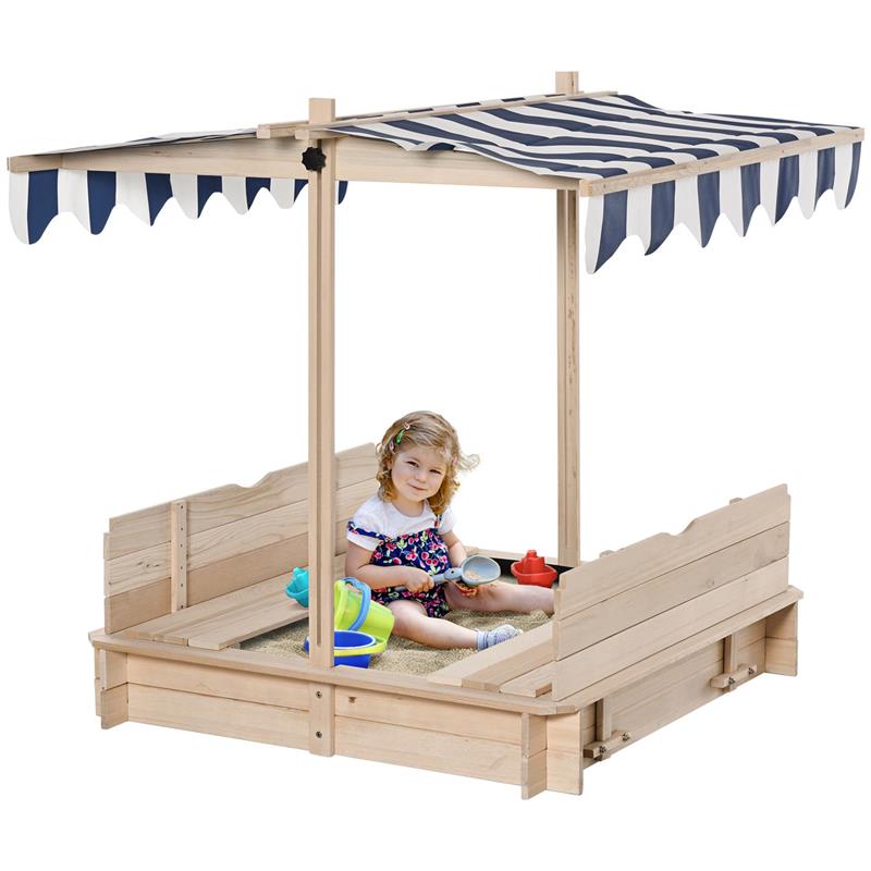 Image of SABBIERA PER BAMBINI CON TETTUCCIO PARASOLE 106X106X121 CM BIANCO E BLU
