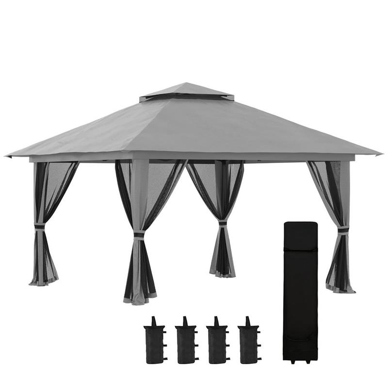 Image of GAZEBO PIEGHEVOLE 4X4 CON BORSA DA TRASPORTO, PICCHETTI, FUNI E SACCHI DI SABBIA INCLUSI, 392X392X283 CM, GRIGIO