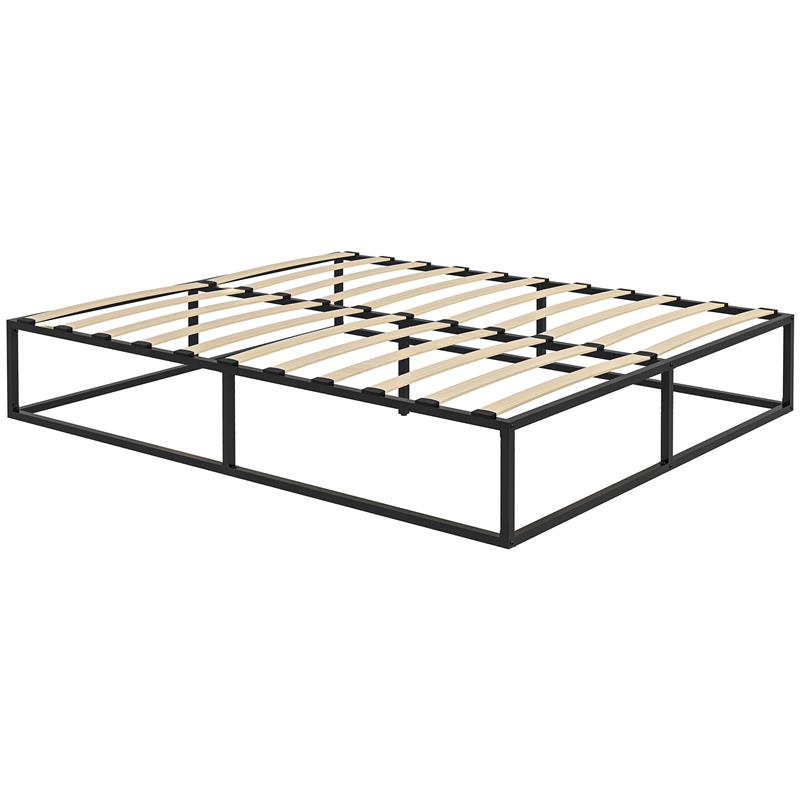 Image of STRUTTURA LETTO CON DOGHE IN COMPENSATO E CONTENITORE INFERIORE, 190X160X35CM, NERO E COLORE LEGNO
