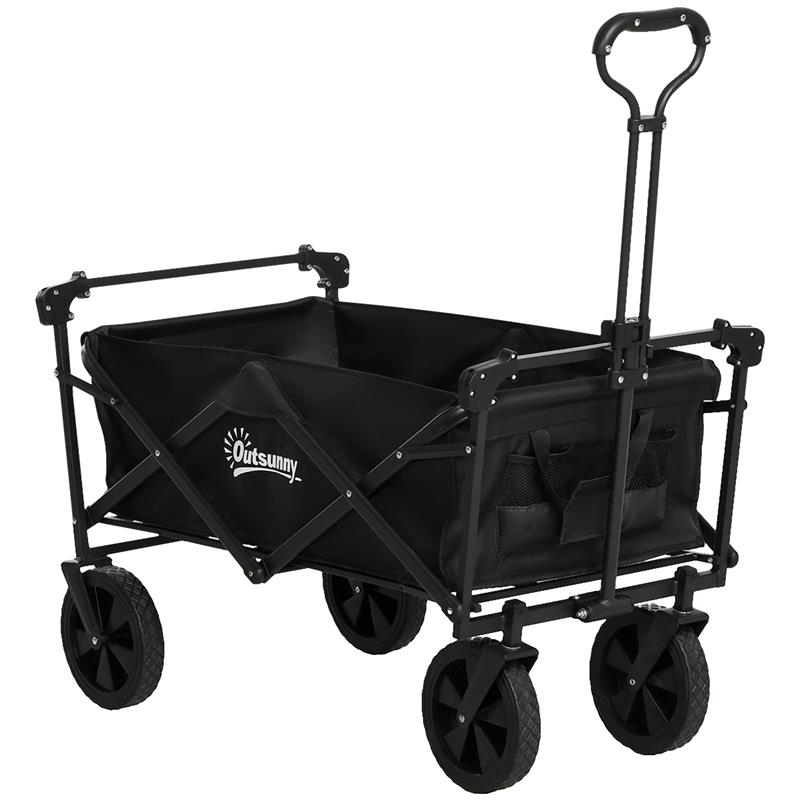 Image of CARRELLO DA GIARDINO 110L CON MANIGLIA TELESCOPICA E TETTUCCIO IN ACCIAIO E TESSUTO OXFORD, NERO