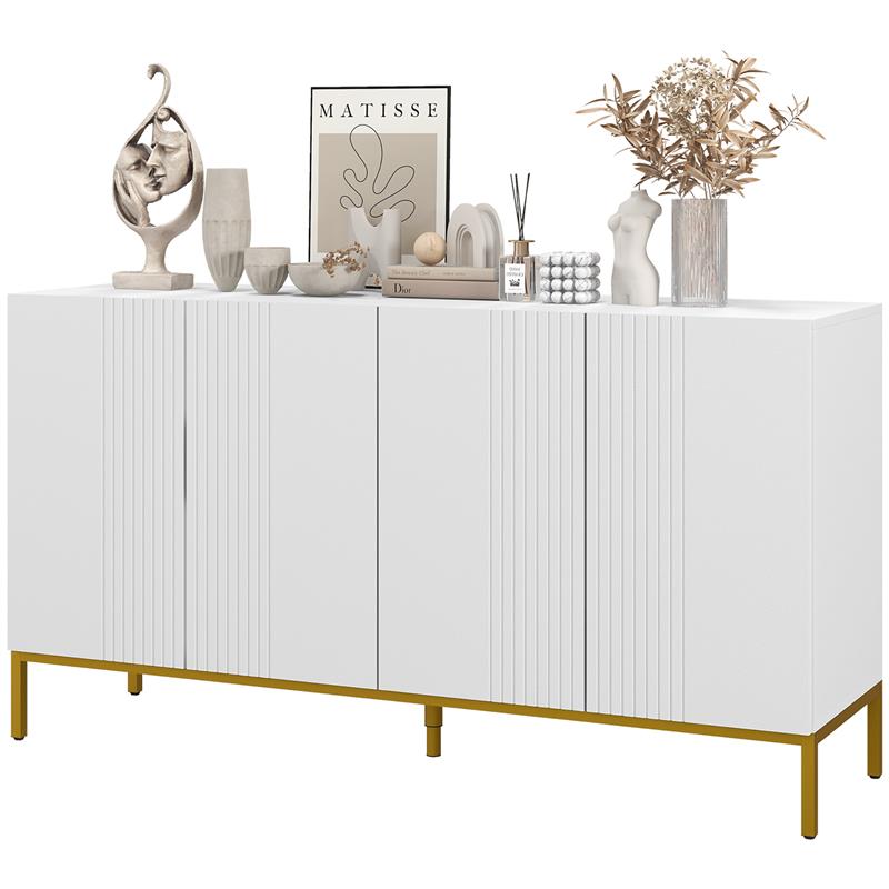Image of CrossoENZA MODERNA A 4 ANTE CON CHIUSURA AMMORTIZZATA E MENSOLE REGOLABILI, 140X40X75CM, BIANCO E ORO