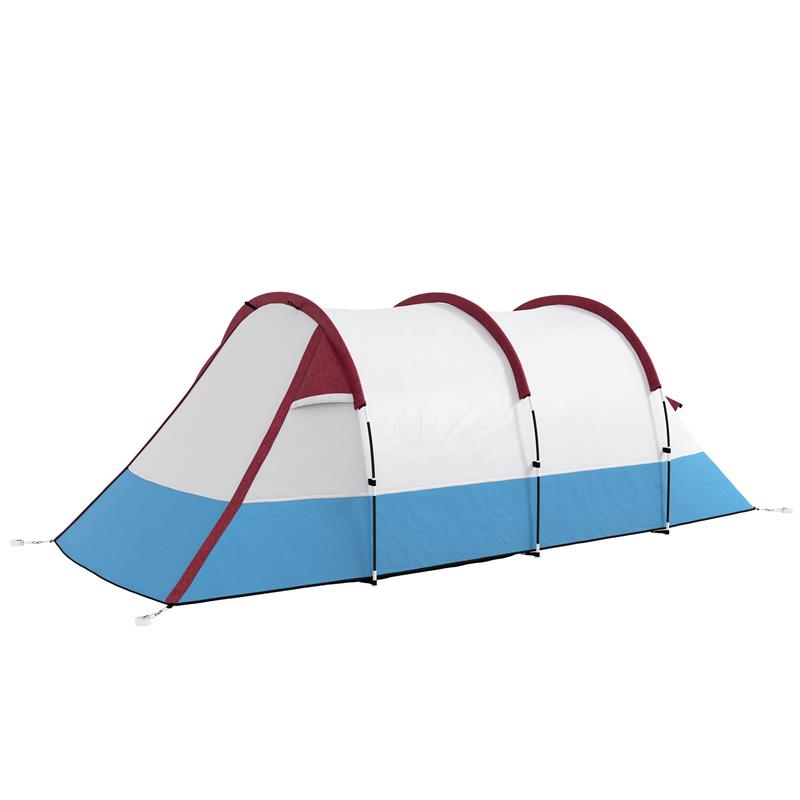 Image of TENDA DA CAMPEGGIO IMPERMEABILE CON 2 AREE E 3 INGRESSI, IN POLIESTERE E FIBRA DI VETRO, 420X200X150 CM, ROSSO