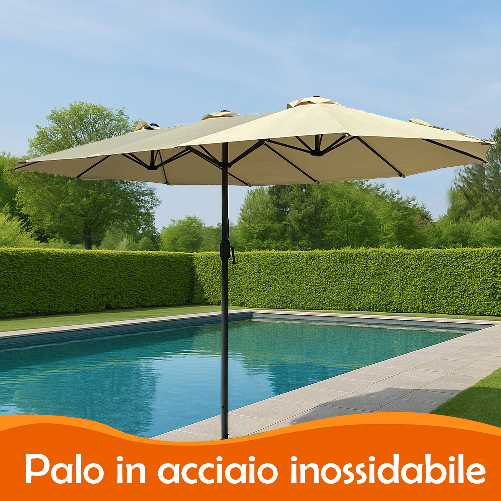 Bakaji Ombrellone Doppio Da Patio Rettangolare Con Sistema Di Apertura E Chiusura Manovella, 3 Tettucci Poliestere Anti Uv E Impermeabile, Ideale Per Giardino, Esterno, Bistrot, Bar (3 X 1,5 Metri)