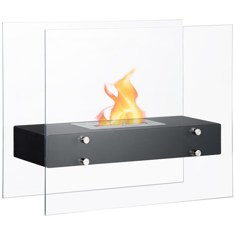 Image of CAMINO BIOETANOLO IN METALLO E VETRO 3H DI COMBUSTIONE CON SERBATOIO 1.5L E COPERTURA 25M² 60X26X50 CM NERO