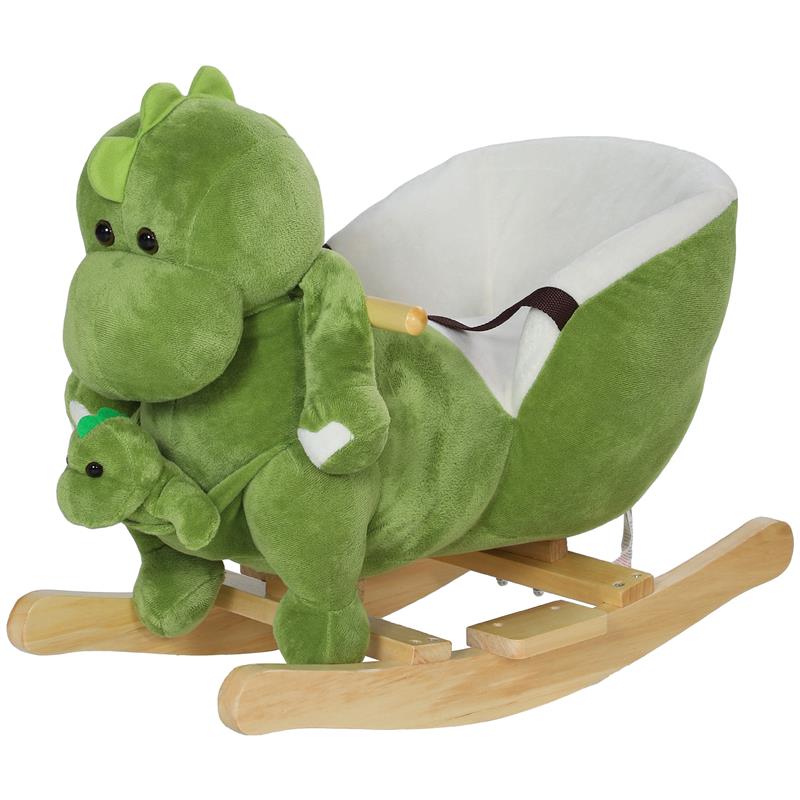 Image of CAVALLO A DONDOLO PER BAMBINI 18-36 MESI A DINOSAURO CON SUONI E RIVESTIMENTO MORBIDO 62X33X45 CM VERDE