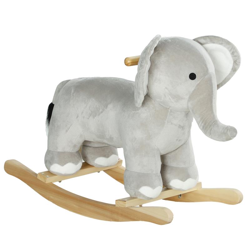 Image of CAVALLO A DONDOLO PER BAMBINI 2-4 ANNI A FORMA DI ELEFANTE CON SUONI E RIVESTIMENTO MORBIDO 64.5X31X52 CM GRIGIO