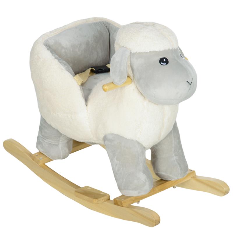 Image of CAVALLO A DONDOLO PER BAMBINI 1-3 ANNI A FORMA DI PECORELLA CON SUONI E RIVESTIMENTO MORBIDO 68X35X55 CM GRIGIO