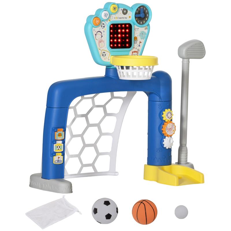 Image of GIOCO PER BAMBINI CON RETE DA CALCIO CANESTRO BASKET REGOLABILE E BUCA DA GOLF 54X38.8X60.4-68 CM