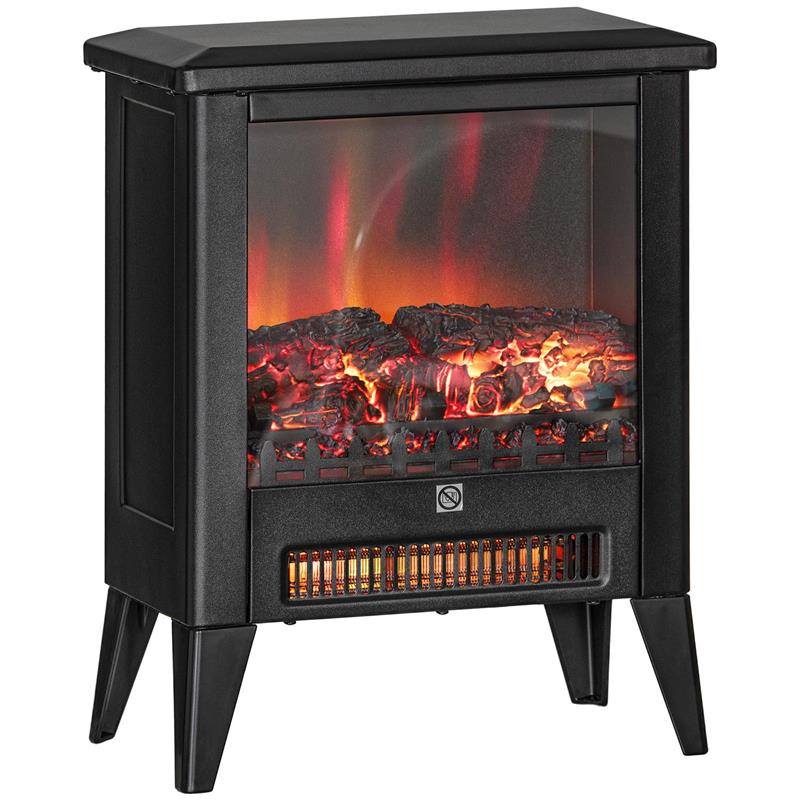CAMINETTO ELETTRICO DA 1800W CON EFFETTO FIAMMA A 3 INTENSITÀ, IN METALLO E VETRO 36X21X47 CM NERO