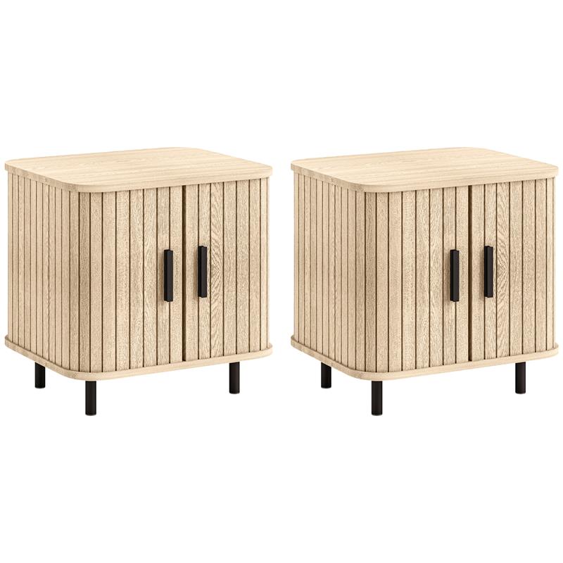 SET 2 COMODINI IN STILE NORDICO CON RIPIANO A 2 LIVELLI IN LEGNO E ACCIAIO 48X40X48 CM NERO E ROVERE