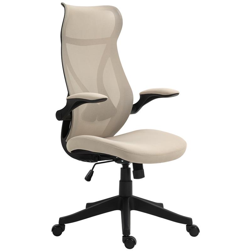 SEDIA DA UFFICIO CON BRACCIOLI RIBALTABILI ALTEZZA REGOLABILE E SCHIENALE INCLINABILE BEIGE