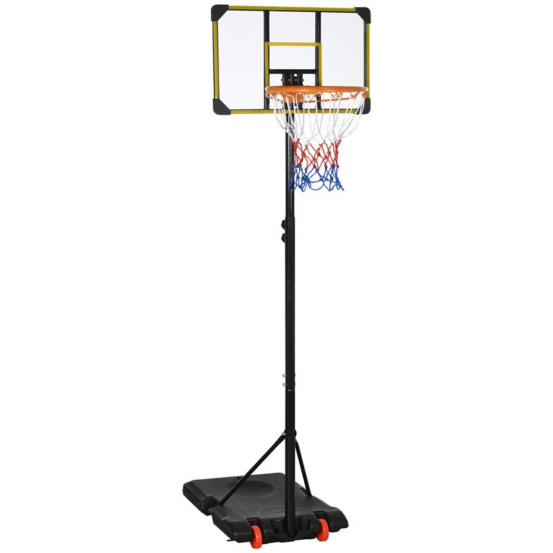 Image of CANESTRO BASKET PER BAMBINI 6-14 ANNI ALTEZZA REGOLABILE 2.1-2.4 MT RUOTE E BASE RIEMPIBILE GIALLO