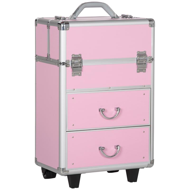 Image of VALIGETTA PORTA TRUCCHI PROFESSIONALE, TROLLEY MAKE UP RINFORZATO CON BLOCCO A 2 CHIAVI E RUOTE, 36X23X58 CM, ROSA