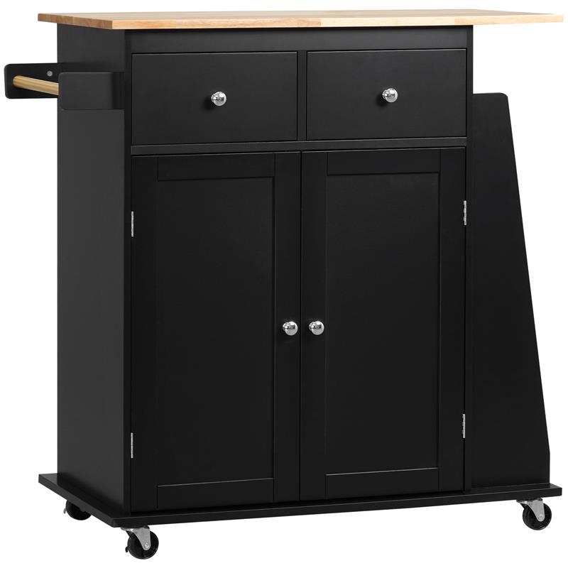 Image of CARRELLO DA CUCINA CON ARMADIETTO 2 CASSETTI E PORTASPEZIE ISOLA DA CUCINA IN LEGNO 89X45X89.5 CM NERO