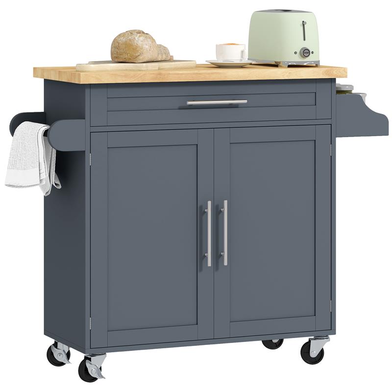 Image of CARRELLO DA CUCINA IN LEGNO CON CASSETTO PORTASPEZIE E ARMADIETTO 109X40X89 CM GRIGIO E COLOR LEGNO