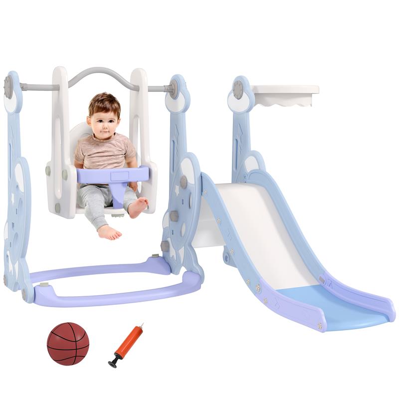 Image of GIOCO PER BAMBINI 4 IN 1 CON SCIVOLO ALTALENA ARRAMPICATA E CANESTRO 147.5X160X107 CM AZZURRO CHIARO