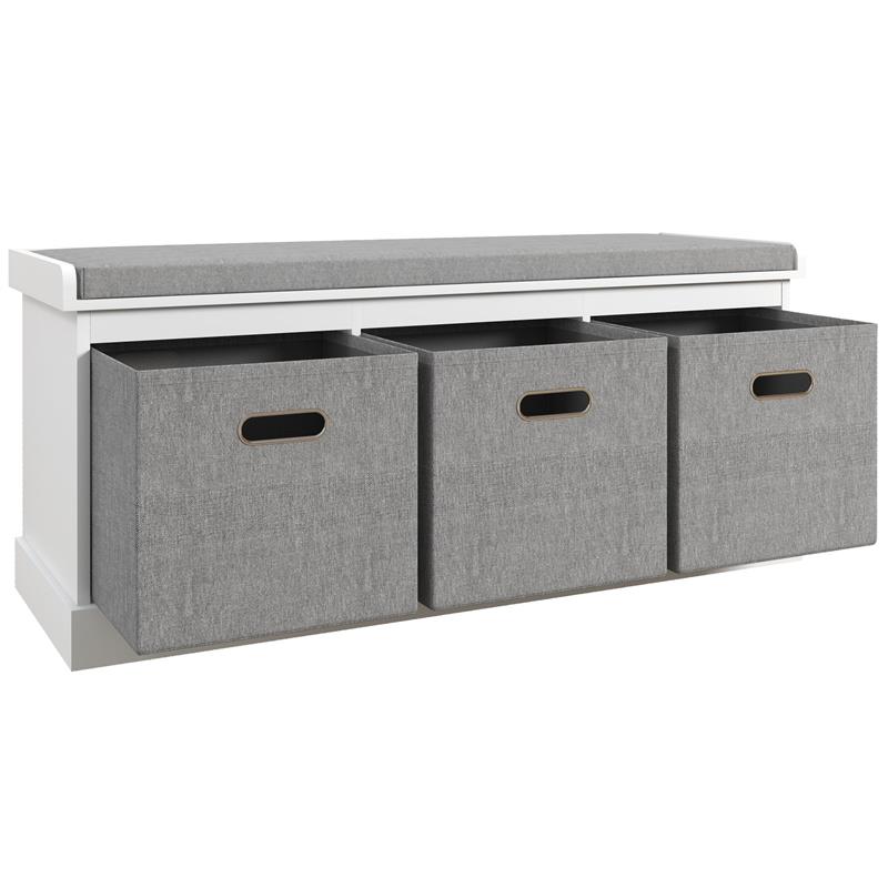 PANCA SCARPIERA IN LEGNO CON 3 CASSETTI E SEDUTA IN TESSUTO PER 3 PAIA DI SCARPE 105X35X47 CM BIANCO