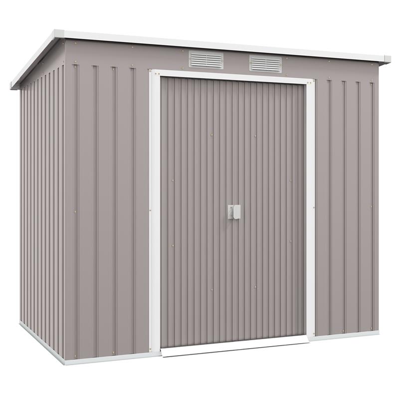 Image of CAPANNO ATTREZZI CON TETTO INCLINATO 2 INGRESSI E PRESE D'ARIA IN ACCIAIO ZINCATO 213X130X172 CM GRIGIO