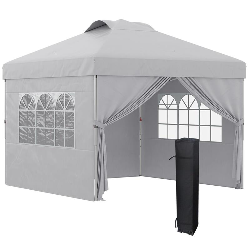 Image of GAZEBO PIEGHEVOLE 3X3 M CON ALTEZZA REGOLABILE SU 3 LIVELLI FINESTRE E BORSA DI TRASPORTO GRIGIO CHIARO