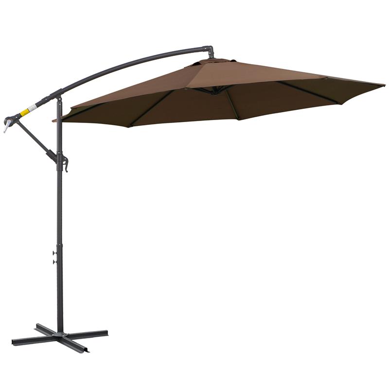 Image of OMBRELLONE DECENTRATO Ø 3X2.5 M CON BASE A CROCE E MANOVELLA IN ACCIAIO E POLIESTERE COLOR CAFFÈ