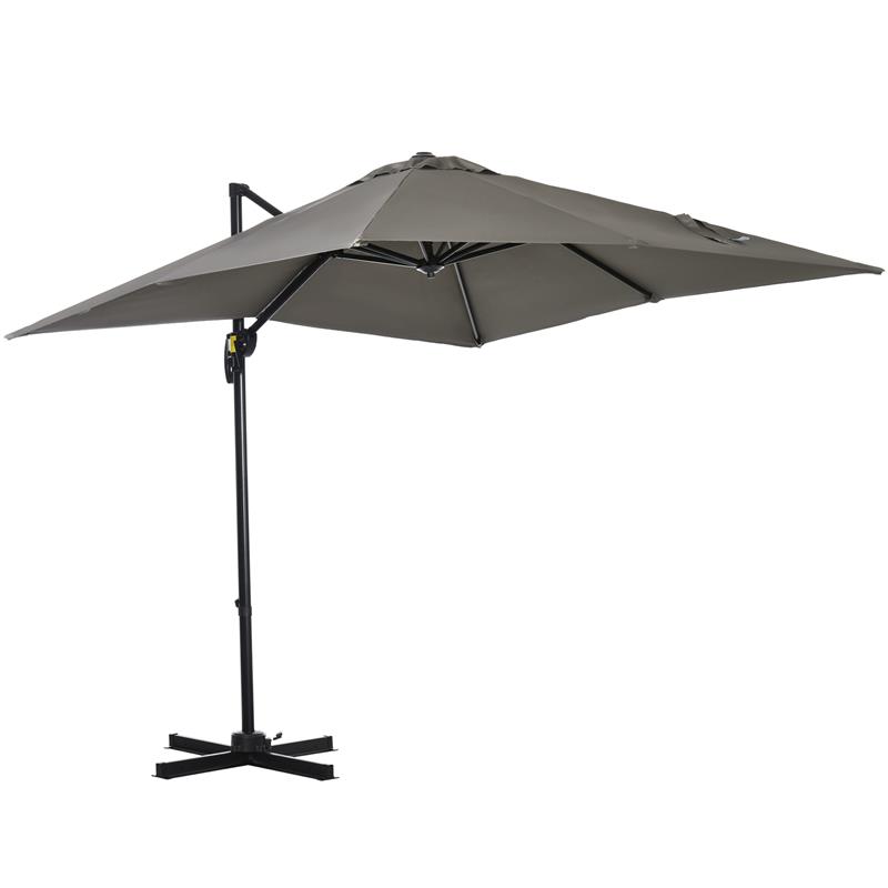 Image of OMBRELLONE DA GIARDINO A MANOVELLA 2.5X2.5 M CON ROTAZIONE 360° E PARASOLE REGOLABILE GRIGIO CHIARO