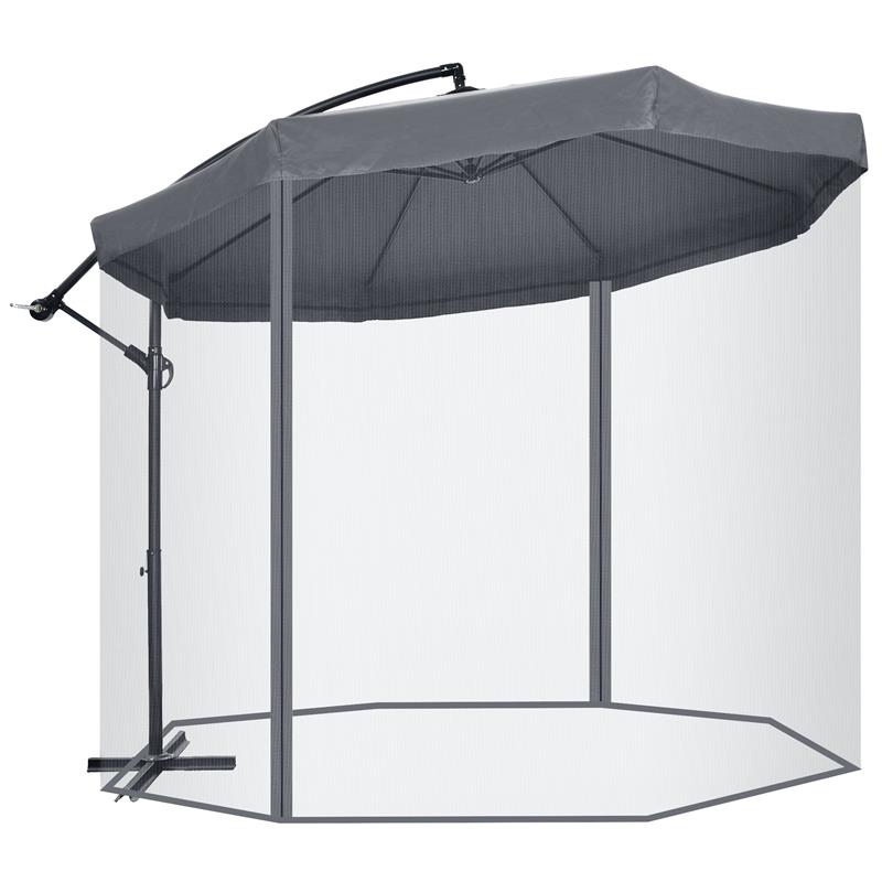 Image of OMBRELLONE DA GIARDINO 3X3 M CON ZANZARIERA APERTURA A MANOVELLA E BASE A CROCE GRIGIO SCURO