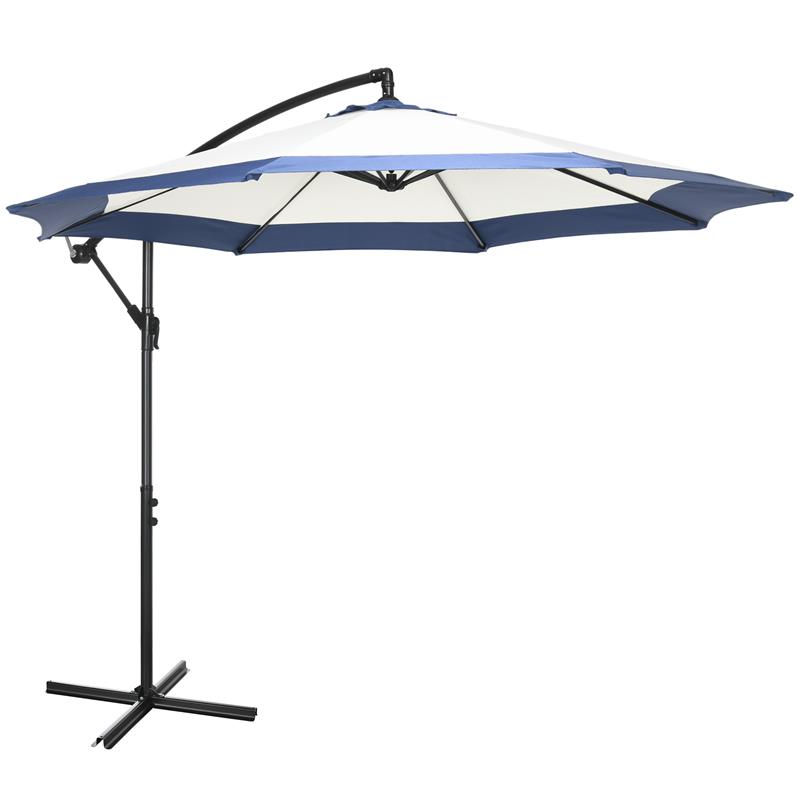Image of OMBRELLONE DA GIARDINO A BRACCIO 3X2 M CON MANOVELLA METALLO E POLIESTERE BLU SCURO E CREMA