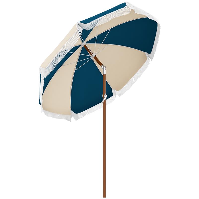 Image of OMBRELLONE ROTONDO E INCLINABILE A 8 STECCHE CON MANOVELLA IN POLIESTERE E ACCIAIO Ø 213X234 CM BLU E BEIGE