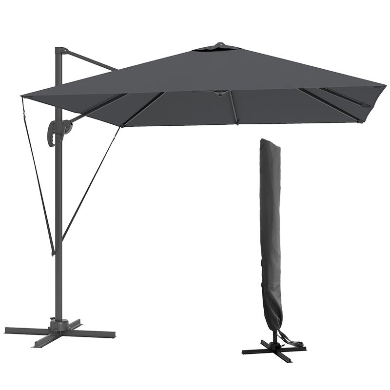 Image of OMBRELLONE DA GIARDINO 2.5X2.5 M A BRACCIO GIREVOLE A 360° CON MANOVELLA E BASE A CROCE GRIGIO SCURO