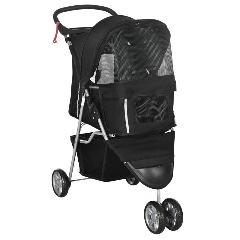 Image of PASSEGGINO PER CANI PICCOLI PIEGHEVOLE CON RUOTE GIREVOLI E FRENO 75X45X97 CM NERO