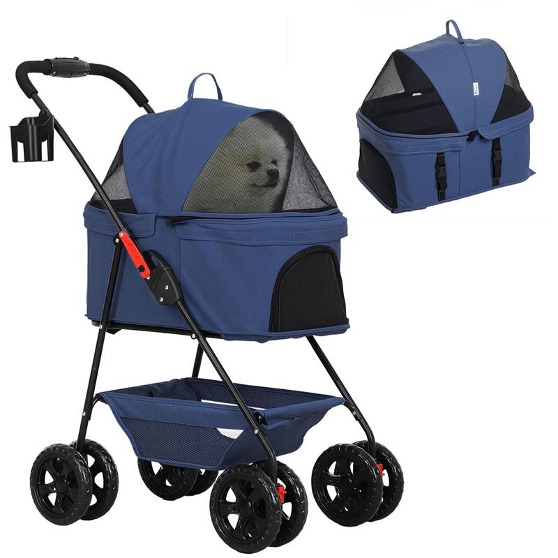 Image of PASSEGGINO PER CANI 3 IN 1 PIEGHEVOLE CON BORSA TRASPORTINO E CESTINO INFERIORE BLU