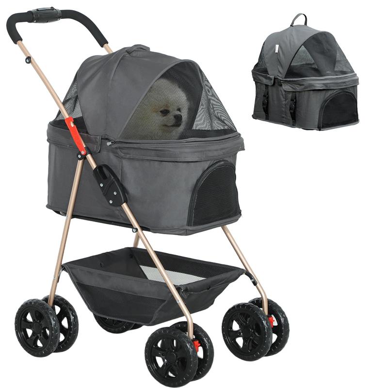 Image of PASSEGGINO PER CANI 3 IN 1 PIEGHEVOLE CON BORSA TRASPORTINO E CESTINO INFERIORE GRIGIO