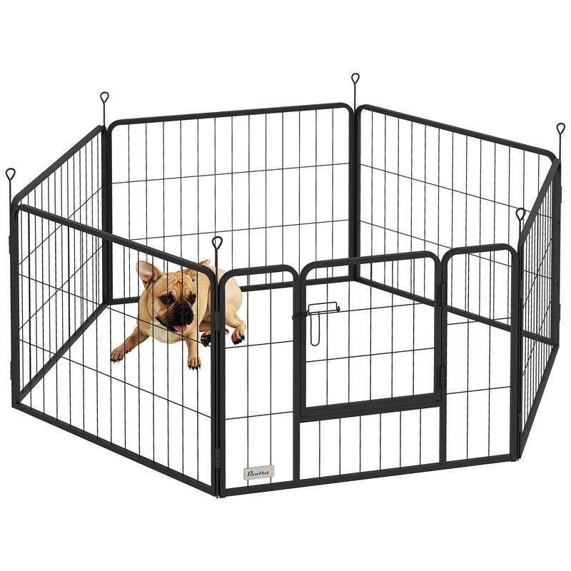 Image of RECINTO PER CANI A 6 PANNELLI MODULABILI DA 80X1.5X60 CM IN ACCIAIO NERO CON PORTA DI INGRESSO