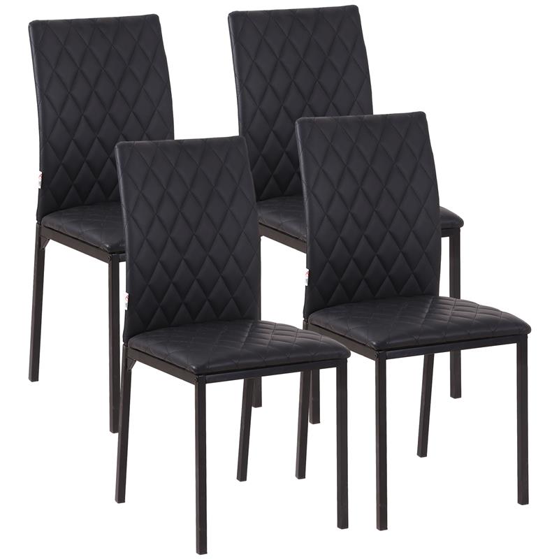 Image of SET 4 SEDIE DA PRANZO IN FINTA PELLE CON CUCITURE A ROMBI E GAMBE IN METALLO NERO