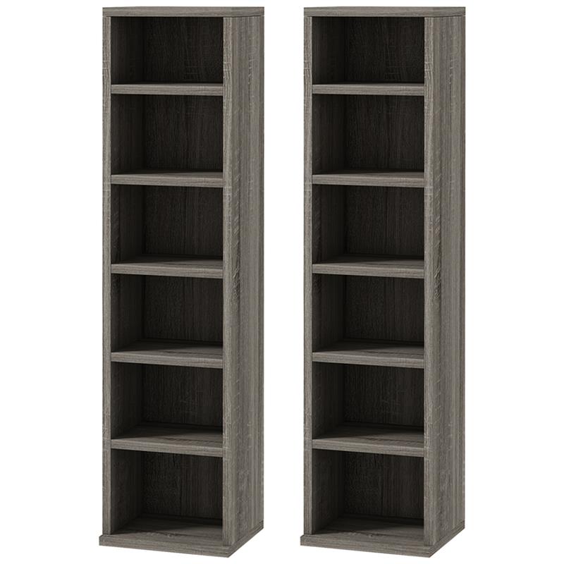 SET DI 2 SCAFFALI PORTA CD CON MENSOLE REGOLABILI PER 204 CD 21X22.5X88.5 CM GRIGIO