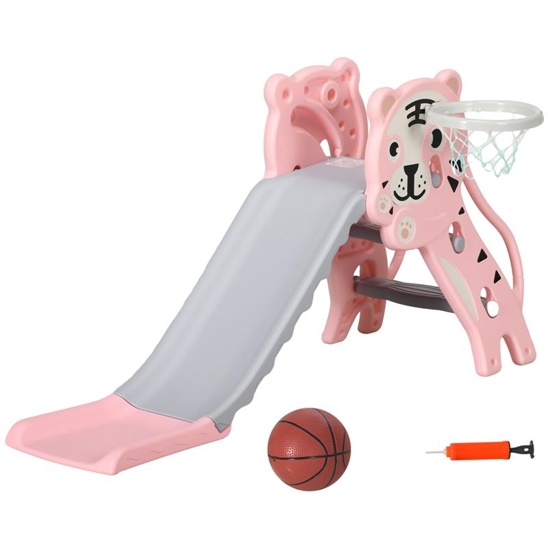 Image of SCIVOLO PER BAMBINI 18-36 MESI CON CANESTRO DA BASKET LATERALE IN PLASTICA, 133X60X70 CM ROSA E GRIGIO