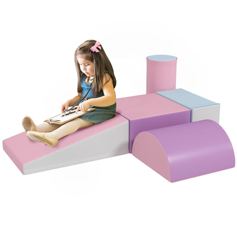 Image of SET COSTRUZIONI MORBIDE PER BAMBINI 1-3 ANNI CON 5 BLOCCHI COLORATI IN FINTA PELLE E SCHIUMA MULTICOLORE