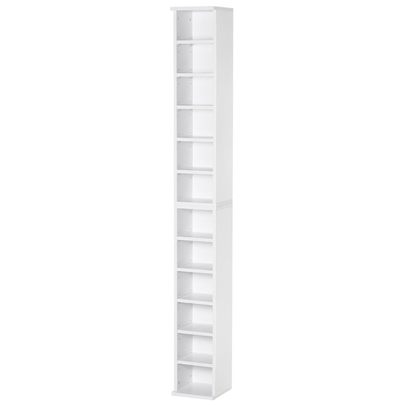 SET 2 LIBRERIE SCAFFALE PORTA CD E DVD A 12 RIPIANI TOTALI PER 204 CD IN LEGNO 21X22.5X88.5 CM BIANCO