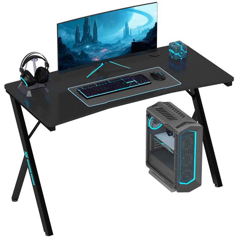 SCRIVANIA GAMING CON LUCI LED RGB REGOLABILI E GAMBE A K IN LEGNO E ACCIAIO 120X60X75 CM NERO