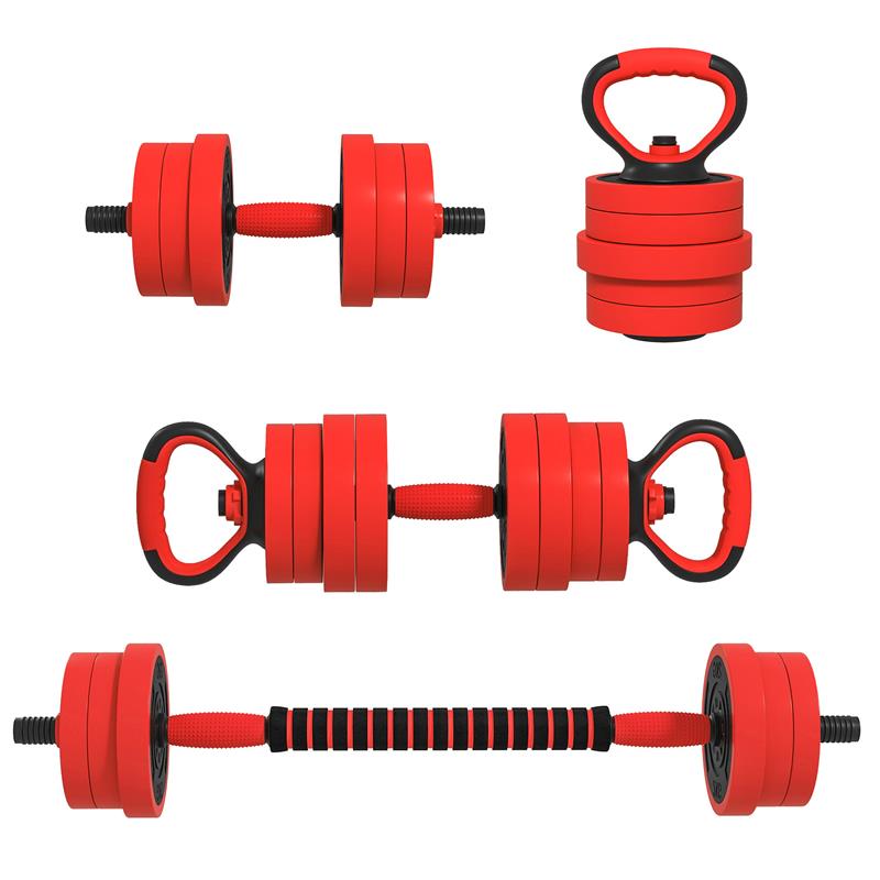 SET PESI DA PALESTRA 4 IN 1 DA 20KG CONVERTIBILE IN KETTLEBELL 2 MANUBRI BILANCIERE E SUPPORTO FLESSIONI ROSSO