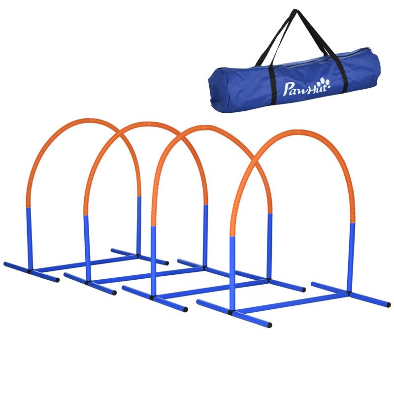 Image of SET AGILITY DOG CON 4 ARCHI COMPONIBILI E BORSA DA TRASPORTO IN PE E ABS 88X64X95 CM BLU E ARANCIONE