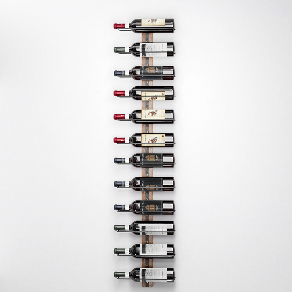Set 4 Portabottiglie da Muro in Ferro e Legno Stile Industriale per vino da 750 ml