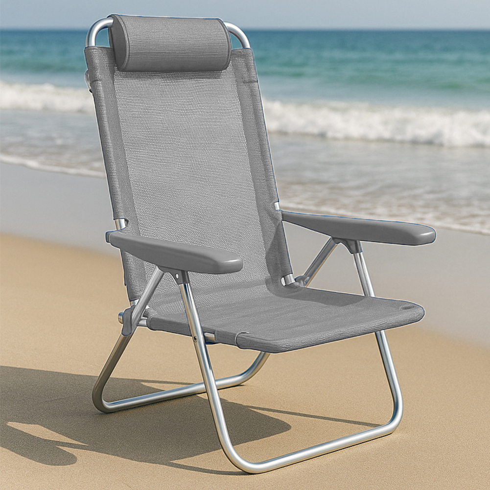 Spiaggina Pieghevole Portatile Schienale Reclinabile 5 Posizioni Sdraio Grigio