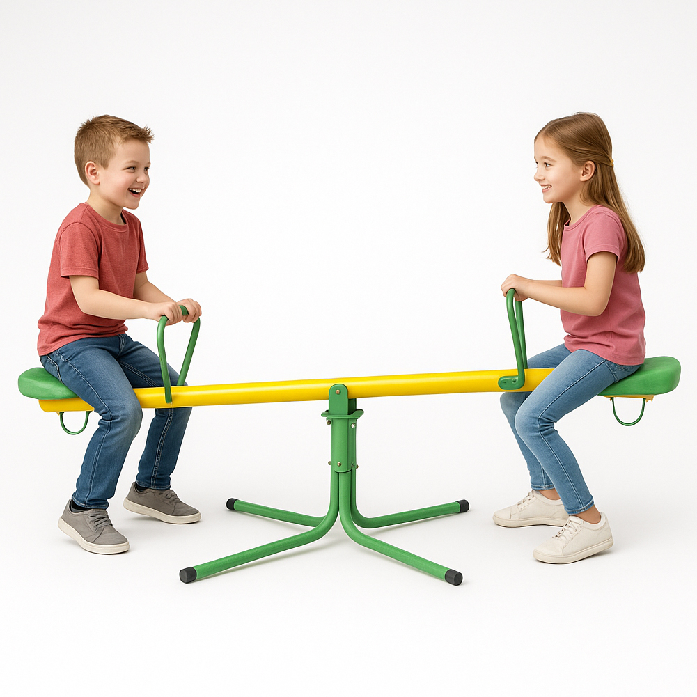 Image of Altalena Basculante per Bambini Giallo e Verde in Metallo per Esterno Giardino